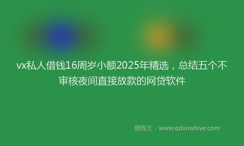 vx私人借钱16周岁小额2025年精选，总结五个不审核夜间直接放款的网贷软件