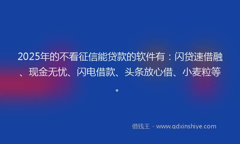 2025年的不看征信能贷款的软件有：闪贷速借融、现金无忧、闪电借款、头条放心借、小麦粒等。