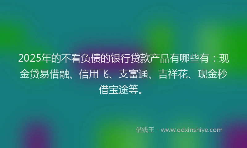 2025年的不看负债的银行贷款产品有哪些有：现金贷易借融、信用飞、支富通、吉祥花、现金秒借宝途等。