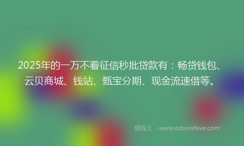 2025年的一万不看征信秒批贷款有：畅贷钱包、云贝商城、钱站、甄宝分期、现金流速借等。