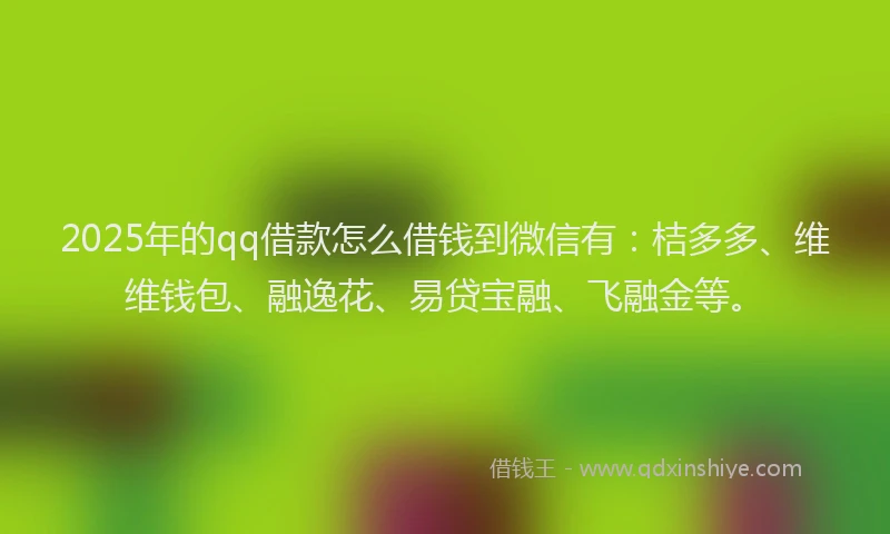 2025年的qq借款怎么借钱到微信有：桔多多、维维钱包、融逸花、易贷宝融、飞融金等。