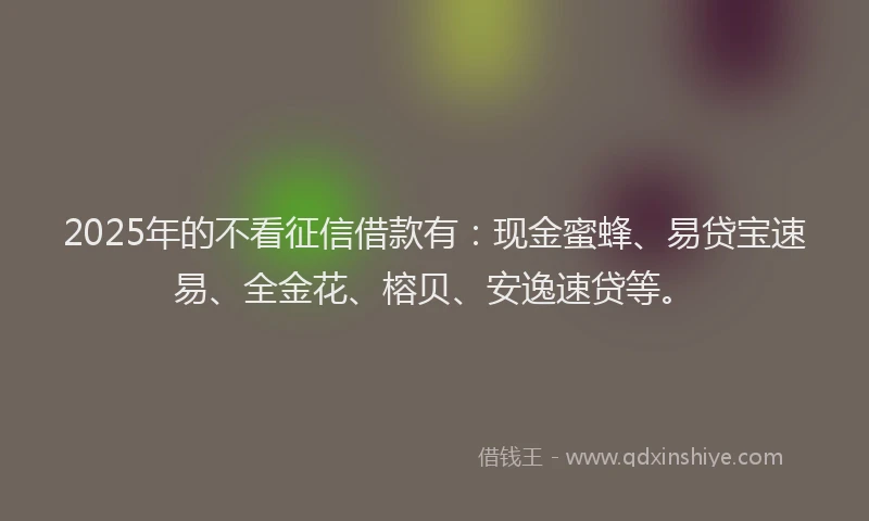 2025年的不看征信借款有：现金蜜蜂、易贷宝速易、全金花、榕贝、安逸速贷等。