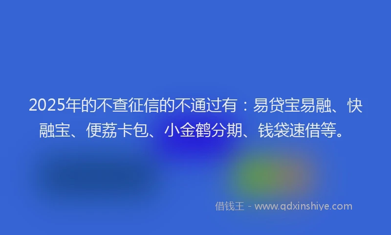 2025年的不查征信的不通过有：易贷宝易融、快融宝、便荔卡包、小金鹤分期、钱袋速借等。