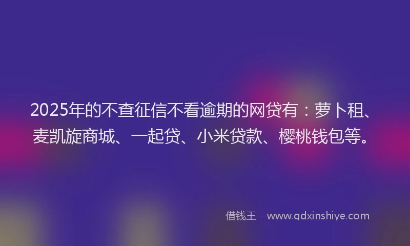 2025年的不查征信不看逾期的网贷有：萝卜租、麦凯旋商城、一起贷、小米贷款、樱桃钱包等。