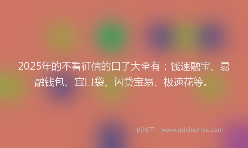 2025年的不看征信的口子大全有：钱速融宝、易融钱包、宜口袋、闪贷宝易、极速花等。