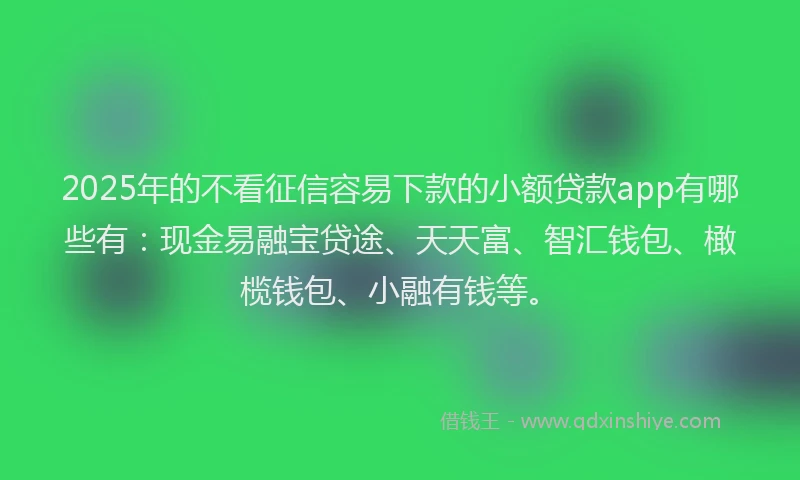 2025年的不看征信容易下款的小额贷款app有哪些有：现金易融宝贷途、天天富、智汇钱包、橄榄钱包、小融有钱等。