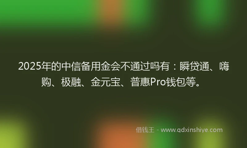 2025年的中信备用金会不通过吗有：瞬贷通、嗨购、极融、金元宝、普惠Pro钱包等。