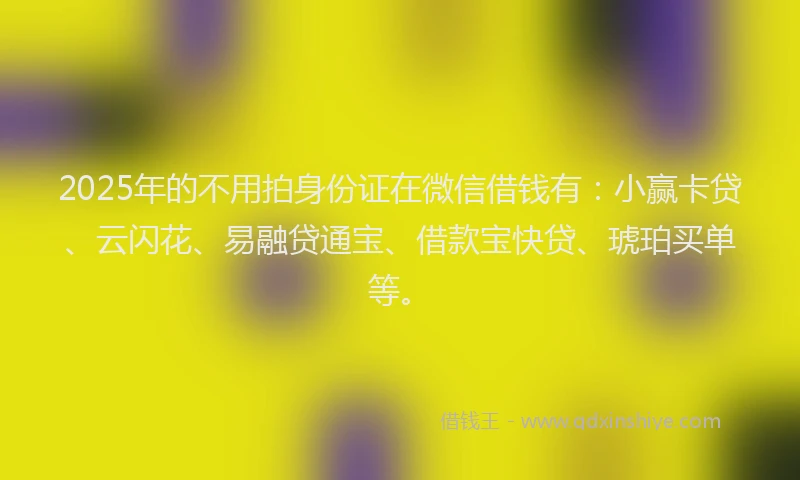 2025年的不用拍身份证在微信借钱有：小赢卡贷、云闪花、易融贷通宝、借款宝快贷、琥珀买单等。