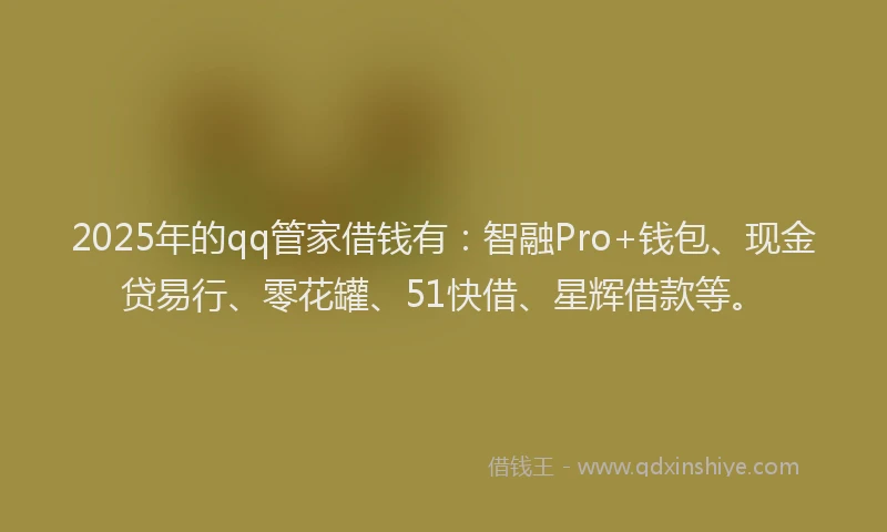 2025年的qq管家借钱有：智融Pro+钱包、现金贷易行、零花罐、51快借、星辉借款等。