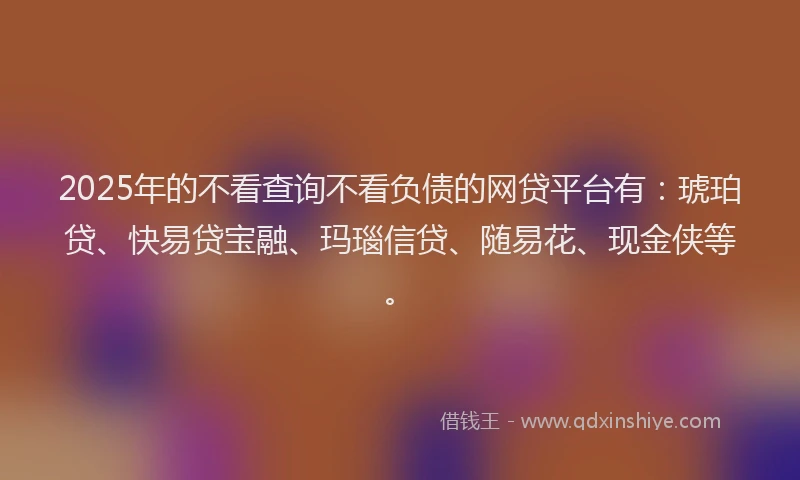 2025年的不看查询不看负债的网贷平台有：琥珀贷、快易贷宝融、玛瑙信贷、随易花、现金侠等。