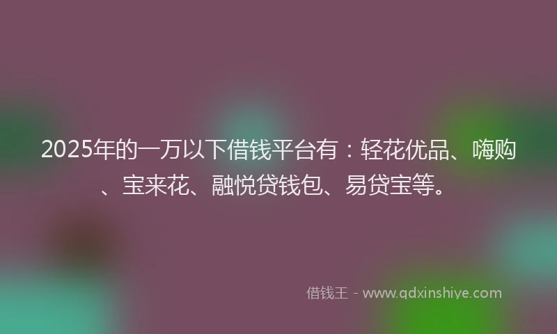 2025年的一万以下借钱平台有：轻花优品、嗨购、宝来花、融悦贷钱包、易贷宝等。