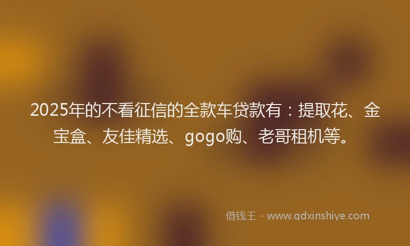 2025年的不看征信的全款车贷款有：提取花、金宝盒、友佳精选、gogo购、老哥租机等。