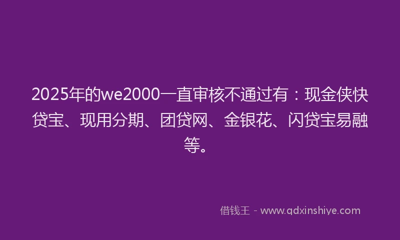 2025年的we2000一直审核不通过有：现金侠快贷宝、现用分期、团贷网、金银花、闪贷宝易融等。