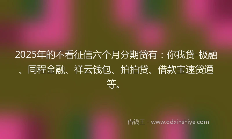 2025年的不看征信六个月分期贷有：你我贷-极融、同程金融、祥云钱包、拍拍贷、借款宝速贷通等。