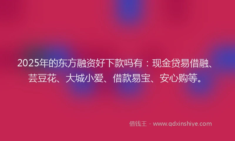 2025年的东方融资好下款吗有：现金贷易借融、芸豆花、大城小爱、借款易宝、安心购等。