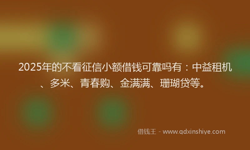 2025年的不看征信小额借钱可靠吗有：中益租机、多米、青春购、金满满、珊瑚贷等。