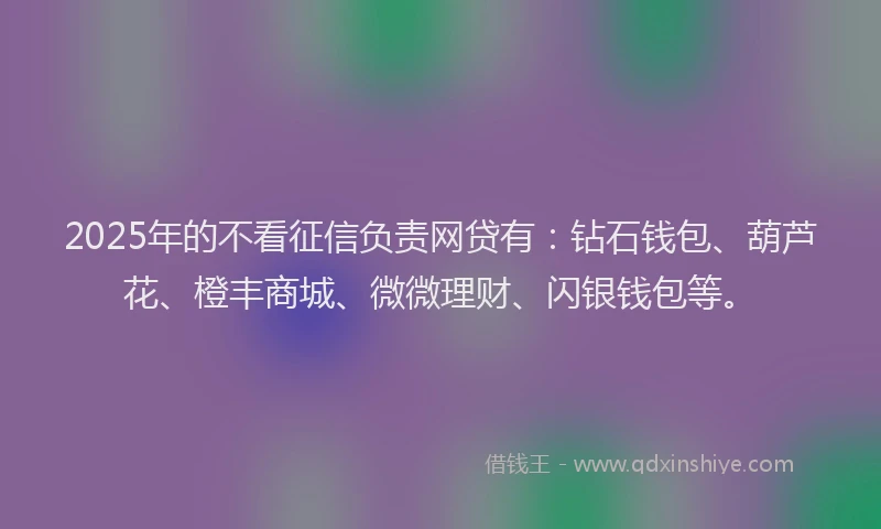 2025年的不看征信负责网贷有：钻石钱包、葫芦花、橙丰商城、微微理财、闪银钱包等。