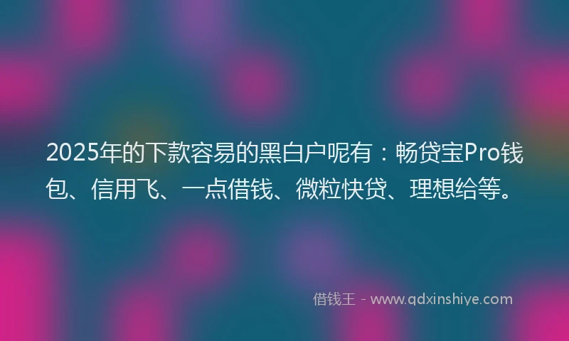 2025年的下款容易的黑白户呢有：畅贷宝Pro钱包、信用飞、一点借钱、微粒快贷、理想给等。