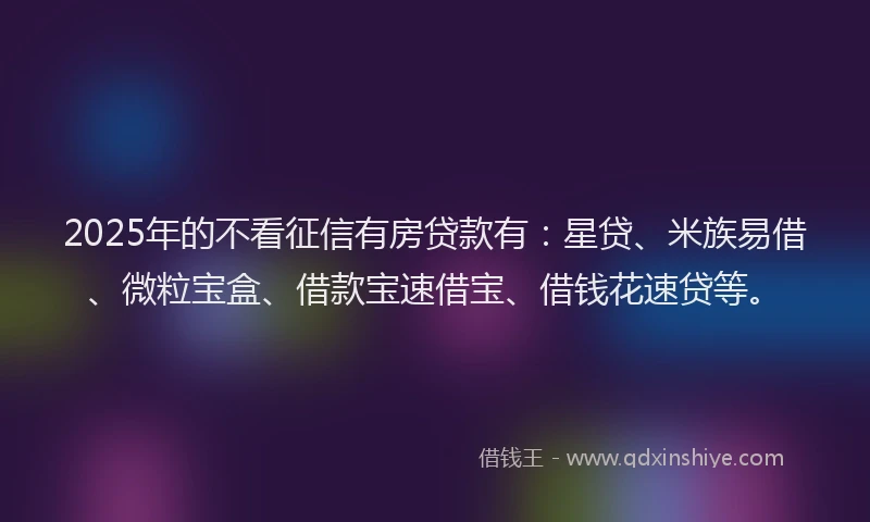 2025年的不看征信有房贷款有：星贷、米族易借、微粒宝盒、借款宝速借宝、借钱花速贷等。