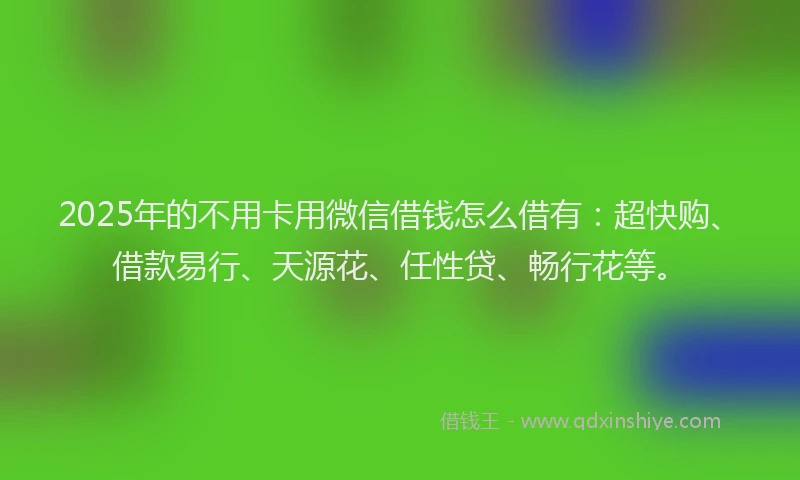 2025年的不用卡用微信借钱怎么借有：超快购、借款易行、天源花、任性贷、畅行花等。