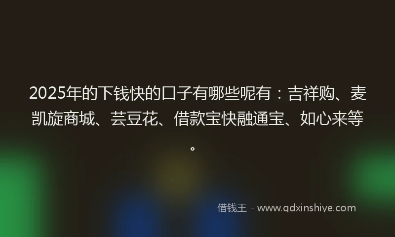 2025年的下钱快的口子有哪些呢有：吉祥购、麦凯旋商城、芸豆花、借款宝快融通宝、如心来等。