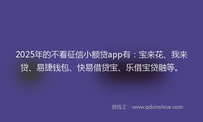 2025年的不看征信小额贷app有：宝来花、我来贷、易捷钱包、快易借贷宝、乐借宝贷融等。