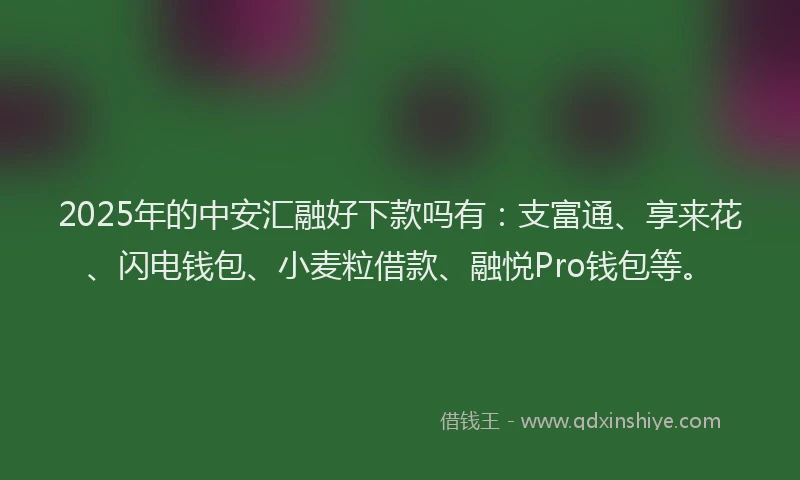2025年的中安汇融好下款吗有：支富通、享来花、闪电钱包、小麦粒借款、融悦Pro钱包等。