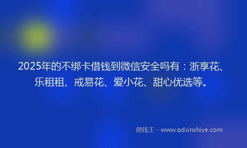 2025年的不绑卡借钱到微信安全吗有：浙享花、乐租租、戒易花、爱小花、甜心优选等。
