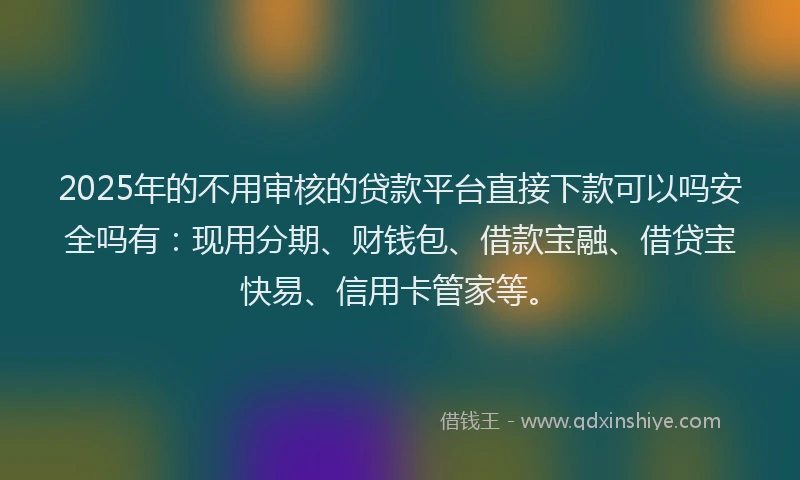 2025年的不用审核的贷款平台直接下款可以吗安全吗有：现用分期、财钱包、借款宝融、借贷宝快易、信用卡管家等。
