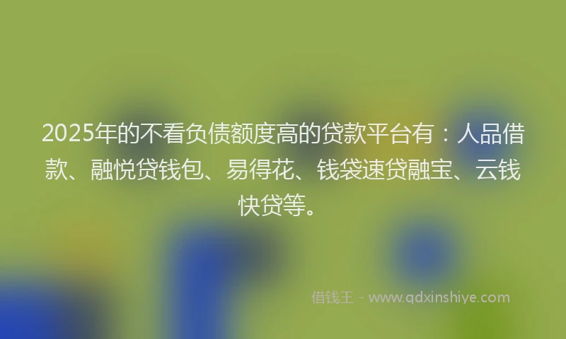 2025年的不看负债额度高的贷款平台有：人品借款、融悦贷钱包、易得花、钱袋速贷融宝、云钱快贷等。
