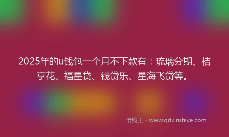 2025年的u钱包一个月不下款有：琉璃分期、桔享花、福星贷、钱贷乐、星海飞贷等。