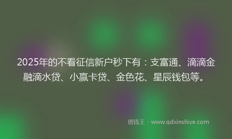 2025年的不看征信新户秒下有：支富通、滴滴金融滴水贷、小赢卡贷、金色花、星辰钱包等。