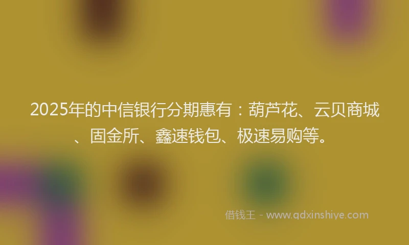 2025年的中信银行分期惠有：葫芦花、云贝商城、固金所、鑫速钱包、极速易购等。