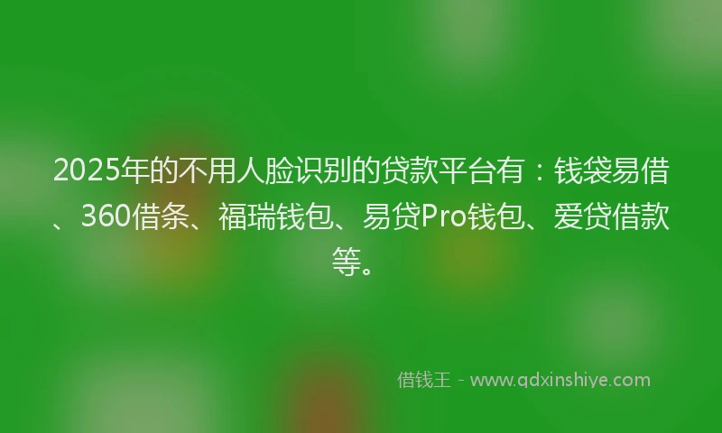 2025年的不用人脸识别的贷款平台有：钱袋易借、360借条、福瑞钱包、易贷Pro钱包、爱贷借款等。