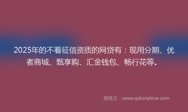 2025年的不看征信资质的网贷有：现用分期、优者商城、甄享购、汇金钱包、畅行花等。
