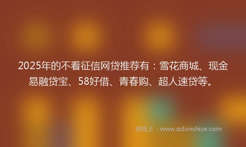 2025年的不看征信网贷推荐有：雪花商城、现金易融贷宝、58好借、青春购、超人速贷等。