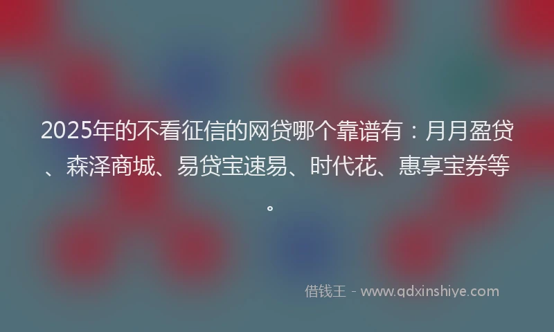 2025年的不看征信的网贷哪个靠谱有：月月盈贷、森泽商城、易贷宝速易、时代花、惠享宝券等。