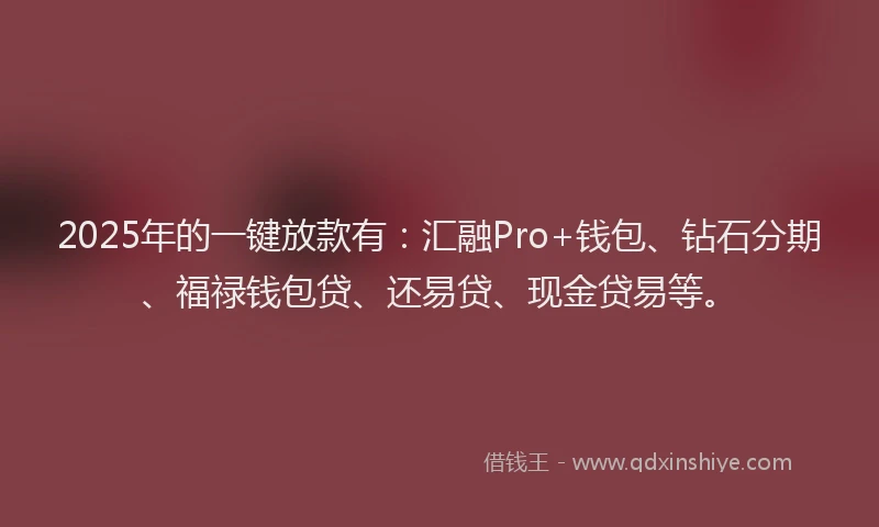 2025年的一键放款有：汇融Pro+钱包、钻石分期、福禄钱包贷、还易贷、现金贷易等。