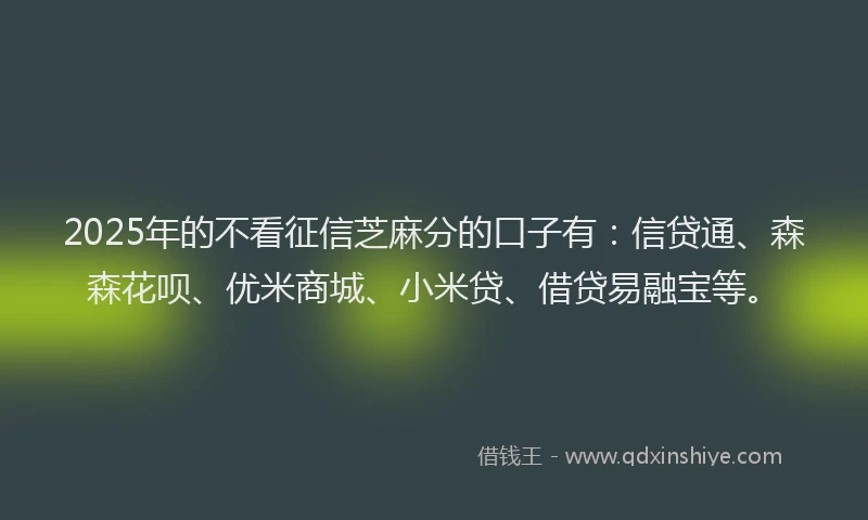2025年的不看征信芝麻分的口子有：信贷通、森森花呗、优米商城、小米贷、借贷易融宝等。