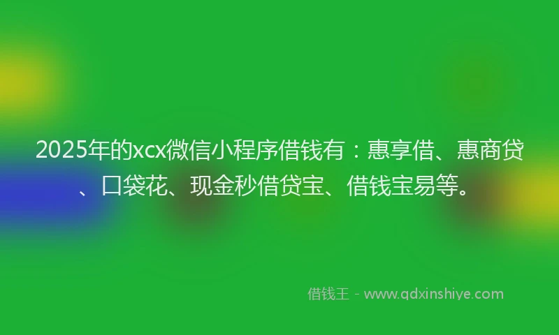 2025年的xcx微信小程序借钱有：惠享借、惠商贷、口袋花、现金秒借贷宝、借钱宝易等。