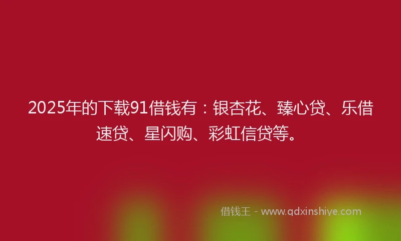 2025年的下载91借钱有：银杏花、臻心贷、乐借速贷、星闪购、彩虹信贷等。