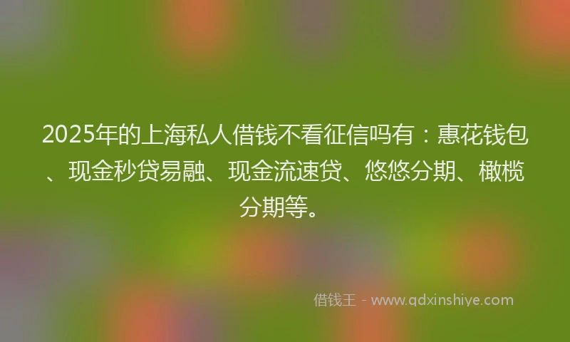 2025年的上海私人借钱不看征信吗有：惠花钱包、现金秒贷易融、现金流速贷、悠悠分期、橄榄分期等。