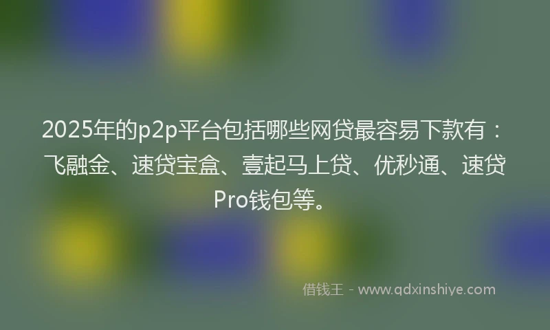 2025年的p2p平台包括哪些网贷最容易下款有：飞融金、速贷宝盒、壹起马上贷、优秒通、速贷Pro钱包等。
