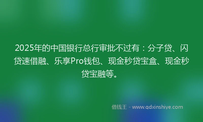 2025年的中国银行总行审批不过有：分子贷、闪贷速借融、乐享Pro钱包、现金秒贷宝盒、现金秒贷宝融等。