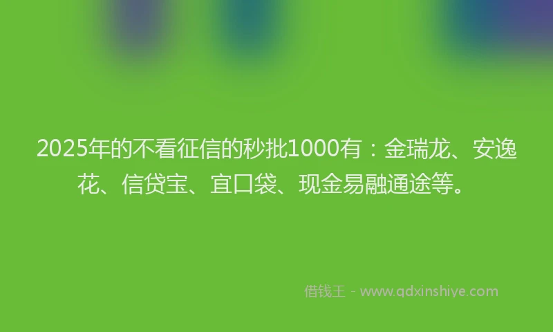 2025年的不看征信的秒批1000有：金瑞龙、安逸花、信贷宝、宜口袋、现金易融通途等。
