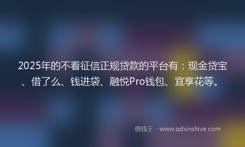 2025年的不看征信正规贷款的平台有：现金贷宝、借了么、钱进袋、融悦Pro钱包、宜享花等。