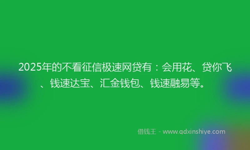 2025年的不看征信极速网贷有：会用花、贷你飞、钱速达宝、汇金钱包、钱速融易等。