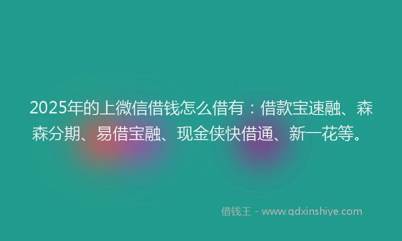 2025年的上微信借钱怎么借有：借款宝速融、森森分期、易借宝融、现金侠快借通、新一花等。