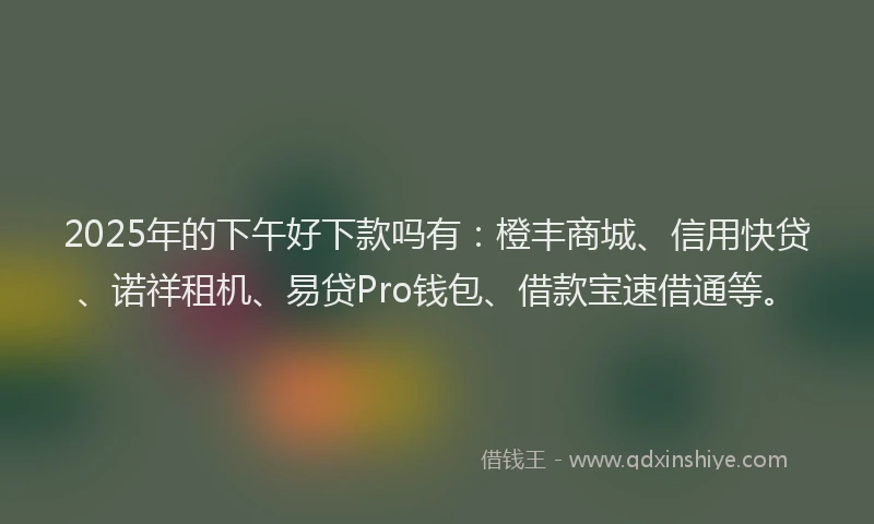 2025年的下午好下款吗有：橙丰商城、信用快贷、诺祥租机、易贷Pro钱包、借款宝速借通等。