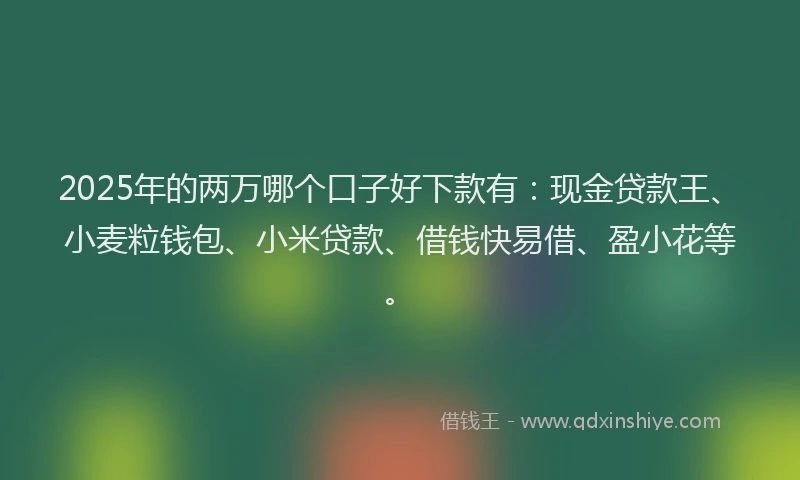 2025年的两万哪个口子好下款有：现金贷款王、小麦粒钱包、小米贷款、借钱快易借、盈小花等。